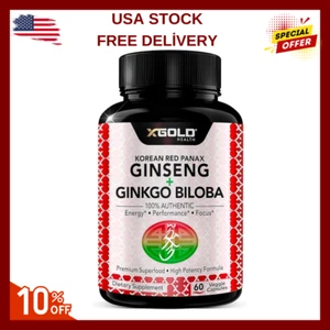 Korean Red Panax Ginseng 1200mg+Ginkgo Biloba-Extra Strength Root Extract Powder - Picture 1 of 24