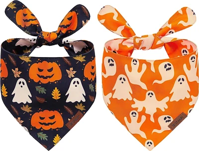 Capas caninas de temporada espeluznante - Corbatas para perros con problemas dobles | Jack-o'-Lant volteables Foto 1 de 4