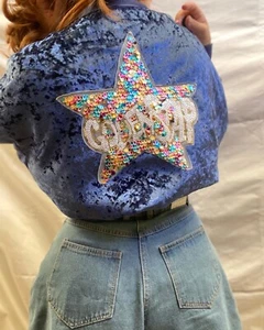 Funky Vintage 80s inspired velvet sequin bomber jacket electric blue 6-14 - Picture 1 of 12