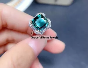 EmeraldCut Paraiba Tourmaline Ring Engagement Beautiful Unique Design Women Ring - Picture 1 of 4