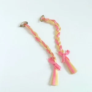 Vintage Barbie 2 Hair Originals Blond Braid Clip On Pink Ribbon Bow Fair Francie - Picture 1 of 11
