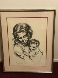HYACINTHE KULLER PENCIL SIGNED LITHOGRAPH NUMBERED MOM AND CHILD - Picture 1 of 7