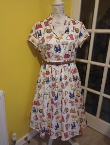 Lindy Bop Emily Handbag Print Swing Dress Size 16