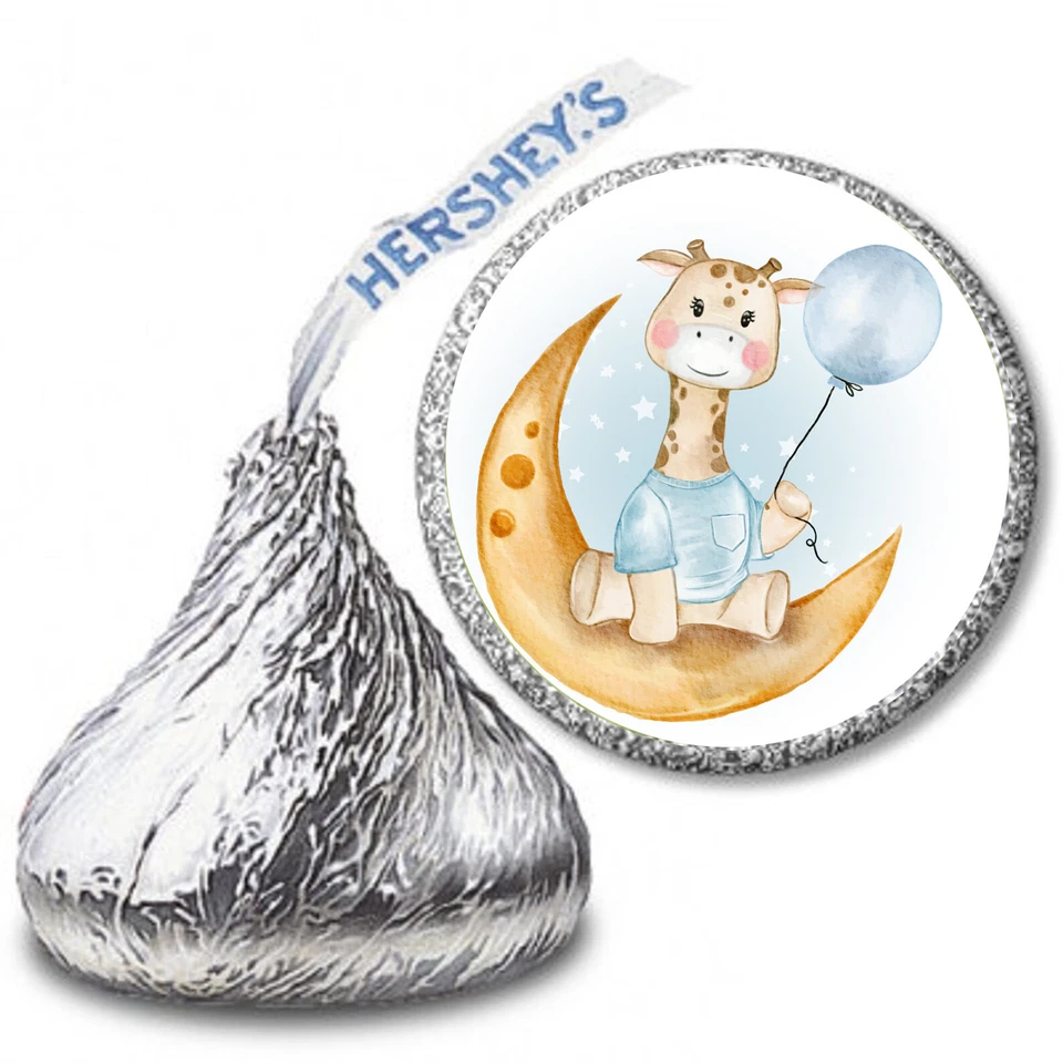 108 etiquetas envoltorios de caramelos Jirafa en la Luna Baby Shower Favores Hershey Kiss Foto 1 de 1