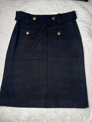 J. Crew Pencil Skirt Black Wool Front Buttons Straight Knee Length Size 2 C - Image 1 of 4