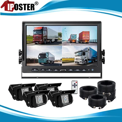 10.1" Quad Monitor Split screen 4PIN CCD Reversing Camera 12V 24V for Truck RV - image 1 of 4