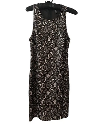 Aqua Brand Black/Beige Lace Dress Labeled Large But Body-Hugging Size 4-6 - Image 1 of 4