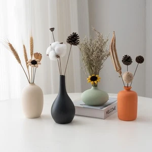 Small Ceramic Vase Set of 4 for Modern Home Decor, Minimalist Bohemian, Round... - Picture 1 of 9