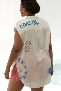 Camicia Muscolare Anthropologie Maeve Bennet Buttondown Tg S Costa Italia Ricamo - Foto 1 di 4