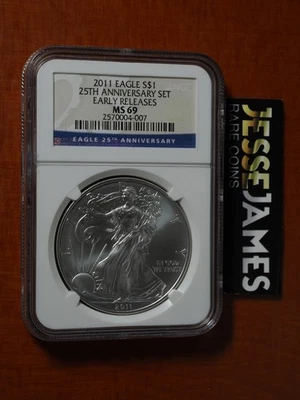 2011 SILVER EAGLE NGC MS69 EARLY RELEASES FROM 25TH ANNIVERSARY SET - Image 1 of 2