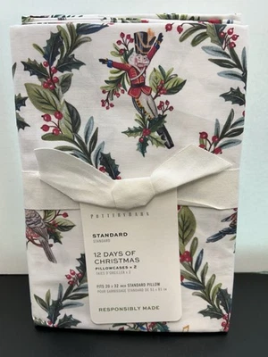 POTTERY BARN 12 DAYS OF CHRISTMAS COTTON STANDARD PILLOW CASE PAIR  20" X 32" - Image 1 of 4