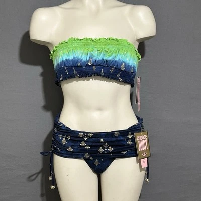 Juicy Couture Vintage 2pc Swimsuit Sz Small Multicolor  Bandeau & Skirted Bottom - Image 1 of 4