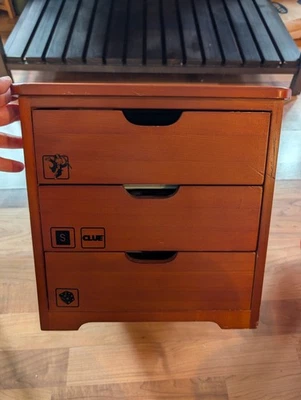 VTG Parker Bros Wooden 3 Drawer Game Box Mahogany Finish Monopoly Clue Scrabble - Image 1 of 4