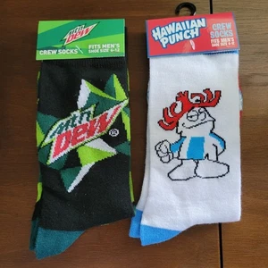 NUEVO CON ETIQUETAS Calcetines Hawaiian Punch Mountain Dew Crew Hombres Talla 6-12 - 2 Pares - Imagen 1 de 2