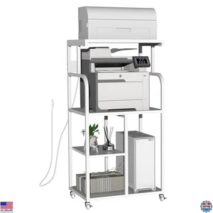 Mobile Printer Stand with Power Outlet & USB, Office Storage Shelf, Wheels, - Picture 1 of 7
