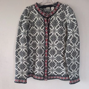 Vintage LL Bean Sweater Size Large Fair Isle Nordic Cardigan Cotton Button Front - Picture 1 of 21