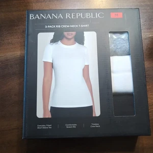 Banana Republic 3 Pack Rib Crew Neck T Shirt Womens Medium Gray/White/Black - Picture 1 of 2