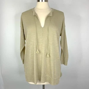 Ann Taylor LOFT Womens Tasseled Tan Taupe Tunic Sweater Top Size Medium M NEW - Picture 1 of 8