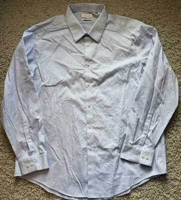 Men’s Calvin Klein White Blue Check Slim Fit Dress Shirt Size 18 34/35 XXL - Image 1 of 4