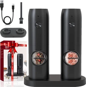 2 Gewürzmühle Salzmühle Akku Pfeffermühle Elektrisch Küche Gewürze Set mit Basis - Bild 1 von 13