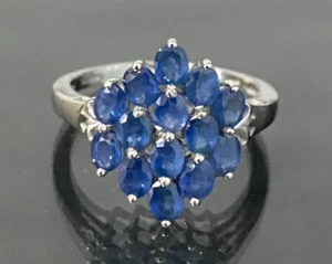 9K White Gold & Kyanite Cluster Ring Size R - 8 3/4 - Picture 1 of 8