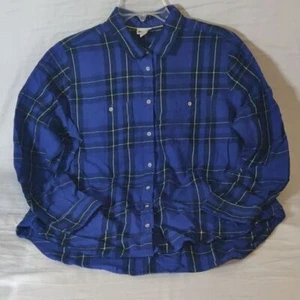 Women's Stylus Blue Plaid Cotton Long Sleeve Shirt Size XL - Picture 1 of 7