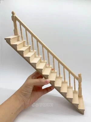 1/12 Dollhouse Right Miniature Staircase Straight Handrail Stair Step Furniture - Image 1 of 4