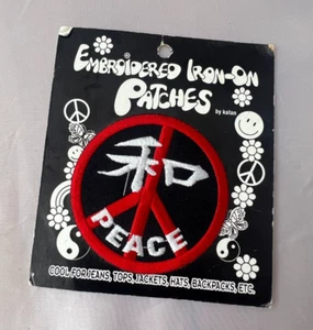 Vintage Friedenszeichen 90er Jahre bestickt aufbügeln Patch Nähen 3 Zoll rund Japan Neu aus altem Lagerbestand - Bild 1 von 5