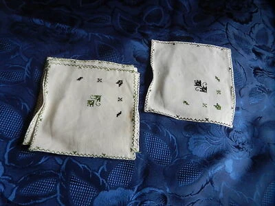 6 SERVIETTES LIN ANCIENNES BRODERIE COULEUR A THÉ 15 X 15  - Photo 1/4