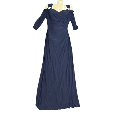 Vestido para mujer R&M Richards hombro frío talla 12 azul marino nuevo con etiquetas venta al por menor $99 Foto 1 de 4