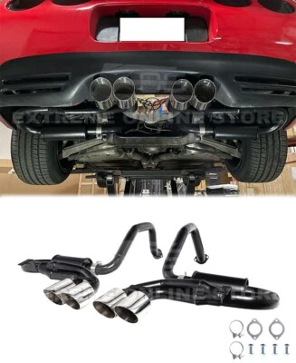 4" Quad Tips Muffler Axle Back Exhaust For 97-04 Corvette C5 Matte Black Silver - Image 1 of 4