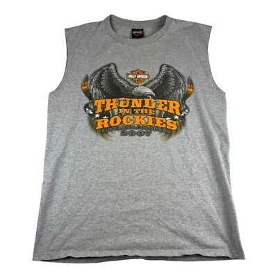 Camiseta sin mangas Harley Davidson Thunder in the Rockies gris naranja vintage años 90 XL EE. UU. Foto 1 de 4