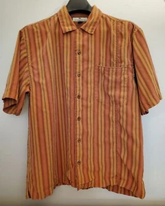Tommy Bahama Button Down Mens Shirt Striped 100% Silk Casual Dress Size L - Picture 1 of 9