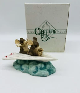 Fitz Floyd Charming Tails Just Plane Friends Mouse Figurine Paper Airplane Mice - Picture 1 of 11