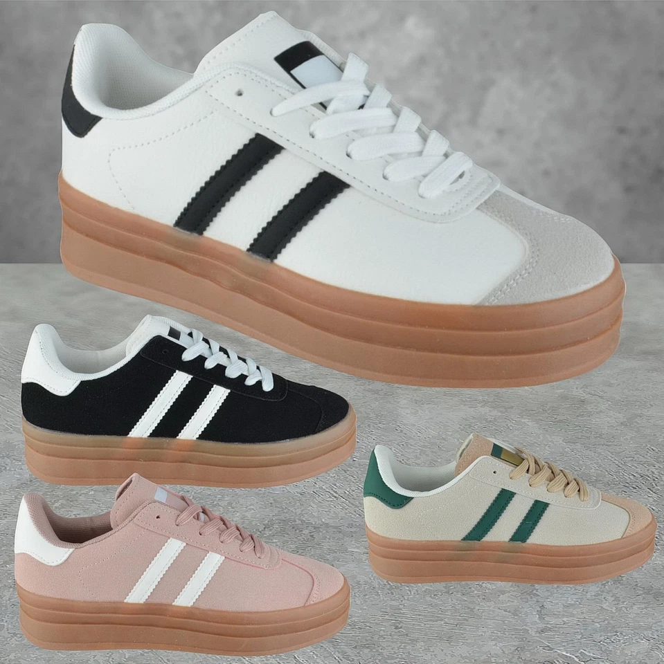 WOMENS LADIES FLATFORM LACE UP RETRO FASHION TRAINERS SNEAKERS PUMPS SIZE