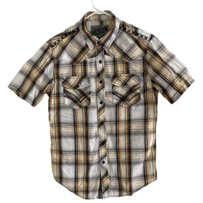 RERUN Men's Western Plaid Short Sleeve Button Front Shirt Embroidered Size S - Image 1 of 4