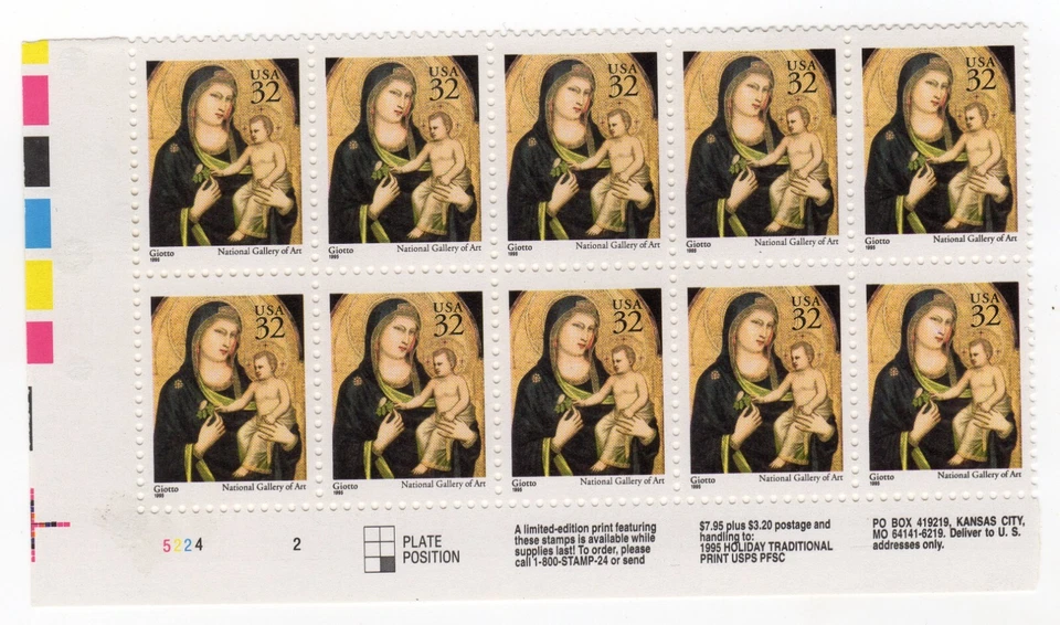 Scott #3003 Madonna (Mary, Giotto) Plate Block of 10 Stamps - MNH LL - Image 1 of 1