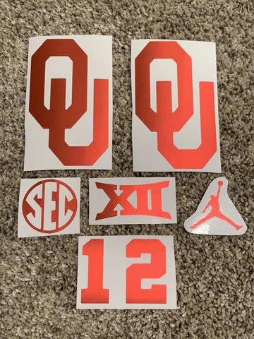 Oklahoma Sooners Full Size FS Football Helmet Chrome Decals W/#12 XII Jordan SEC Cover