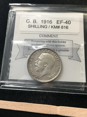 1916  Great Britain, One Shilling Coin Mart  Graded**EF-40** KM# 816 - Image 1 of 4