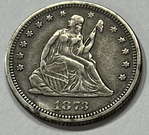 1873-P Seated Liberty Silver Quarter, No Arrows Open 3 #2635 Cover