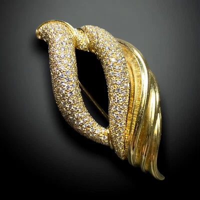 Broche prendedor HENRY DUNAY ORO AMARILLO 18K pavé diamante abierto texturizado 4ctw F Vs Foto 1 de 4