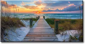 Coastal Beach Canvas Wall Art - Beach Path Pictures Wall Decor Large Ocean Seasc - Picture 1 of 7