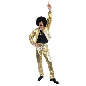 70's Disco Singer Men's Adult Costume X-Large Size Shiny Gold Jacket & Pants - Picture 1 of 5