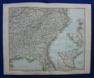 Mapa antiguo original EE. UU., ALABAMA, GEORGIA, FLORIDA, TENNESSEE, Stieler, 1891 - Imagen 1 de 8