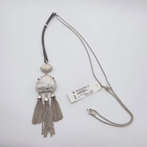 New! LUCKY BRAND Reversible Necklace Smoky Quartz & White Howlite Chain Tassels - Picture 1 of 7