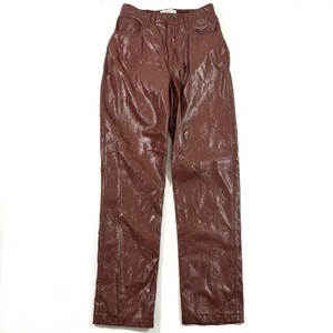 Abercrombie 90s Straight Ultra High Rise Pants Patent Leather Brown Size 28 6 - Picture 1 of 9