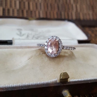 Anillo de plata de ley 925, anillo de morganita y topacio genuino, talla J.5 EE. UU. 5 Foto 1 de 4