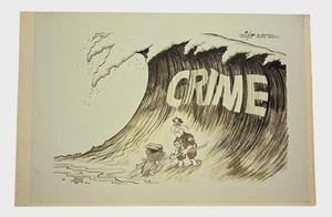 Dick Wright Verbrechenswelle BEWEISJOURNAL-BULLETIN politische Karikatur Kunst 11"x16" - Bild 1 von 3