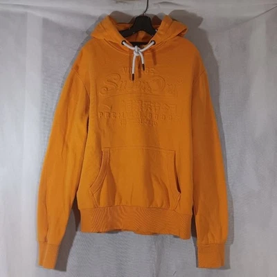 Superdry 男式 2XL 连帽衫复古标志浮雕运动衫金色黄色上衣 — 第 1/4 张图片