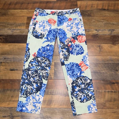 J Crew Low Fit Cropped Pants 4 Pink Green Floral Mid Rise Stretch - Image 1 of 4